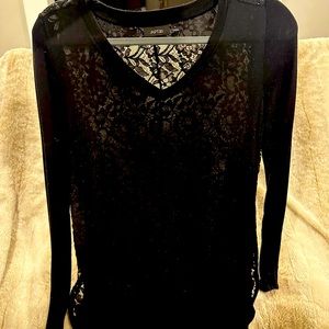 Women’s black, long sleeve, V-neck- whole back is lace